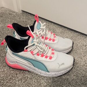 Puma White Sneakers with Pink and Blue Accents